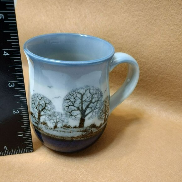Handcrafted Ceramic Mug With Winter Tree Scene, Otagiri Stoneware Style Blue - Picture 8 of 8